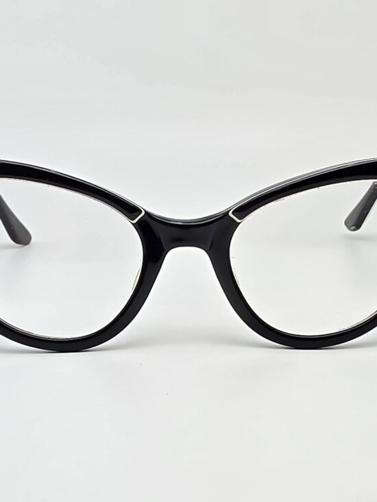 Vintage Gloss Black White Cat Eye Eyeglasses Frame USA 44-20-128